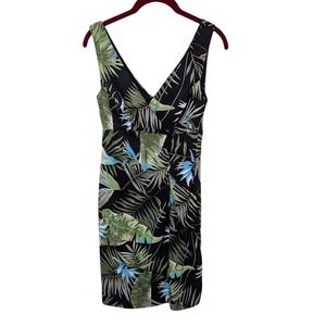 Connected Apparel Black Tropical Palm Leaf‎ Print Sleeveless Sheath Dress Size 4